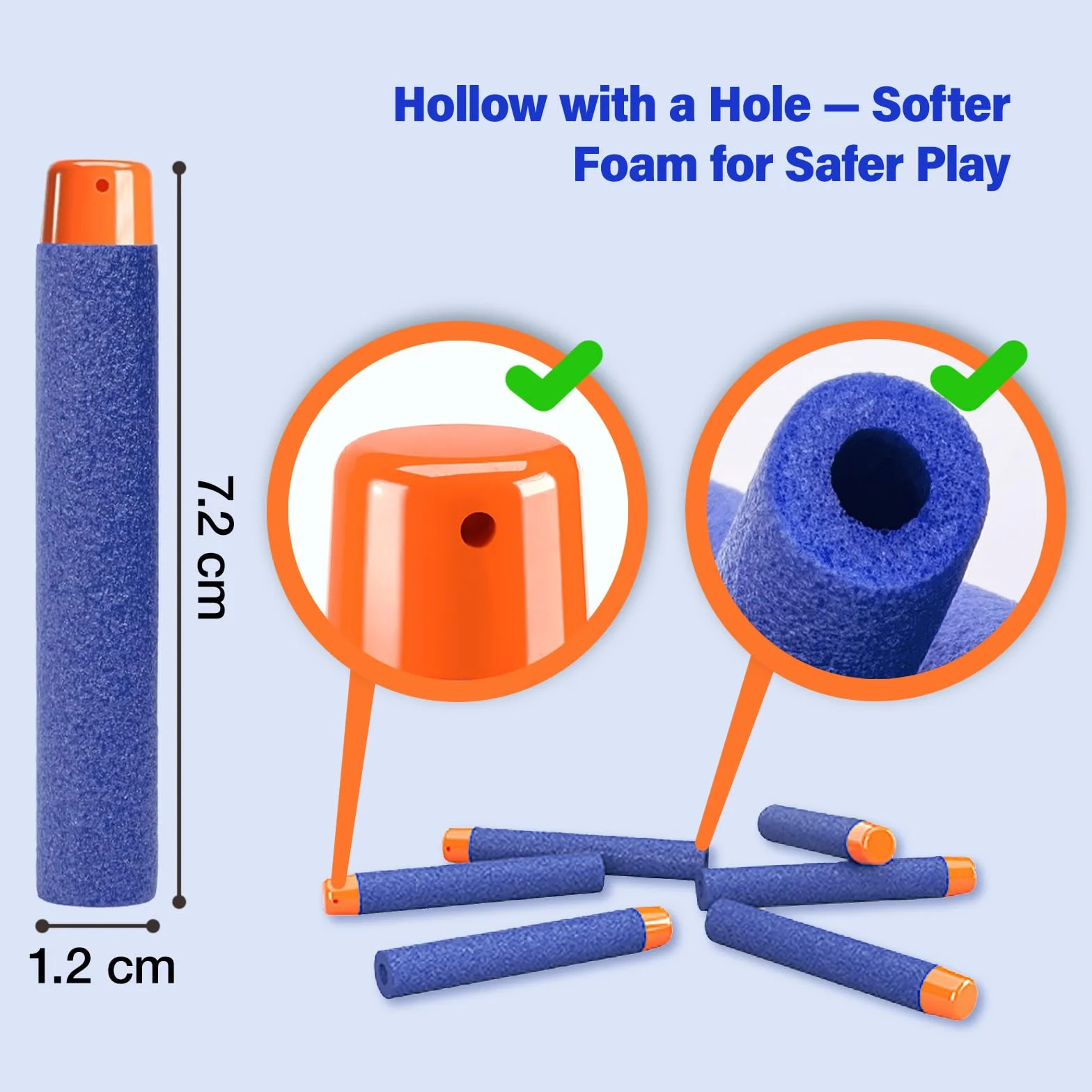AMOSTING 100 Balas para Nerf Elite 2.0, 7,2 cm Dardos de Goma Munición de Espuma con Bolsa
