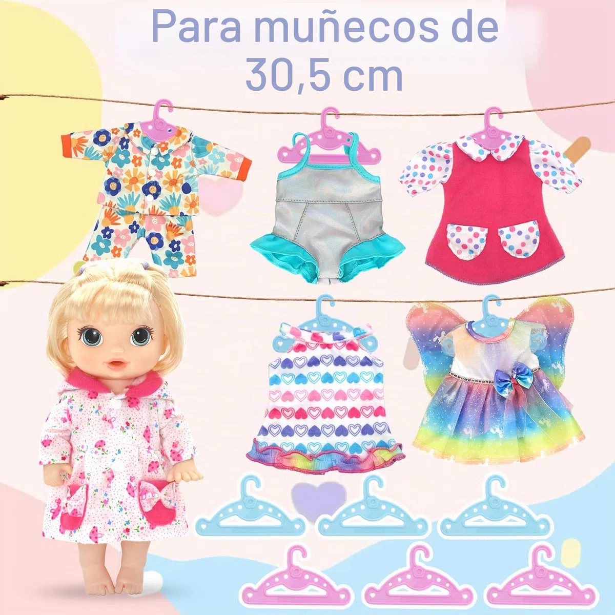Xerteam 6 juegos de ropa para muñecas, 30-35 cm, incluye traje de bebé recién nacido, traje de baño y vestido de pijama