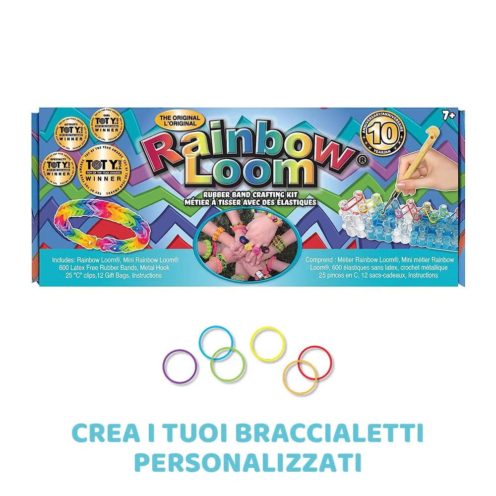 Bandai – Rainbow Loom Original – Ocio Creativo – Fabricación de pulseras – Telar con 600 gomas – ‎Licencia oficial Kit patentado – Juguete infantil de 8 años y + – CD00001