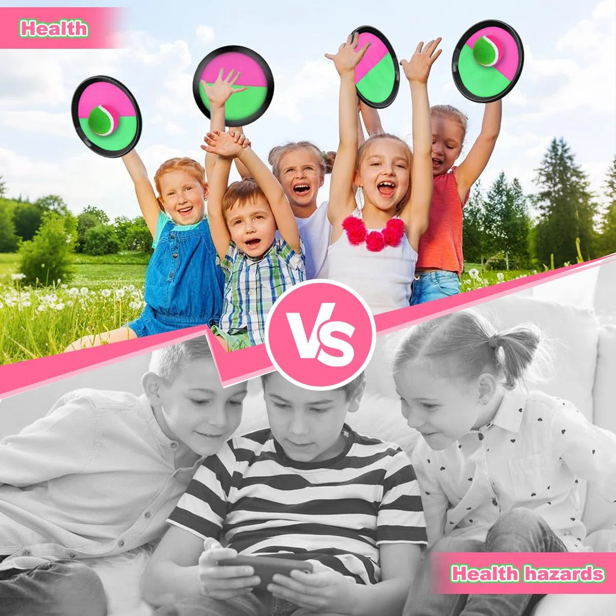 Captura Bolas Raqueta Set, Juego de Lanzamiento y Captura com 4 Palas y 4 Bolas, Lanzamiento Pelota Juegos, Juego de Lanzar y Atrapar Pelotas para Patio, Jardín, Interior & Exterior (2 pares)
