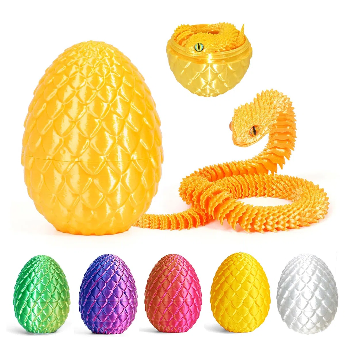 12'' 3D impreso Serpiente de Huevo, Figura de Serpiente 3D en Huevos de Pascua, Serpiente articulada Fidget Juguetes para el Hogar y la Oficina Oficinas Ejecutivas Decoración