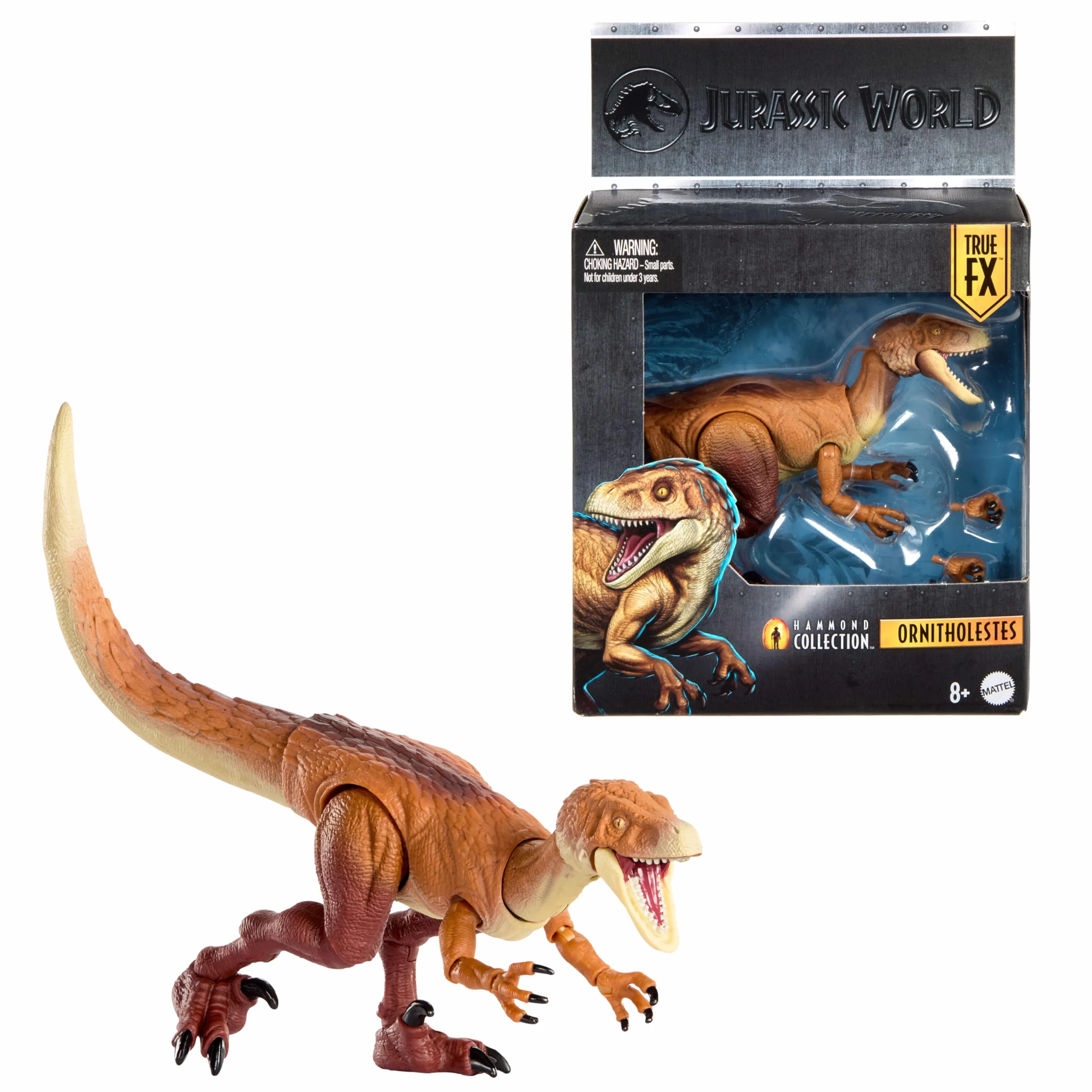 Mattel Jurassic World Colección Hammond Ornitolestes Figura de acción de Dinosaurio, diseño de Primera Calidad con Ojos realistas, 18 Puntos de articulación y Garras adicionales, JKM91