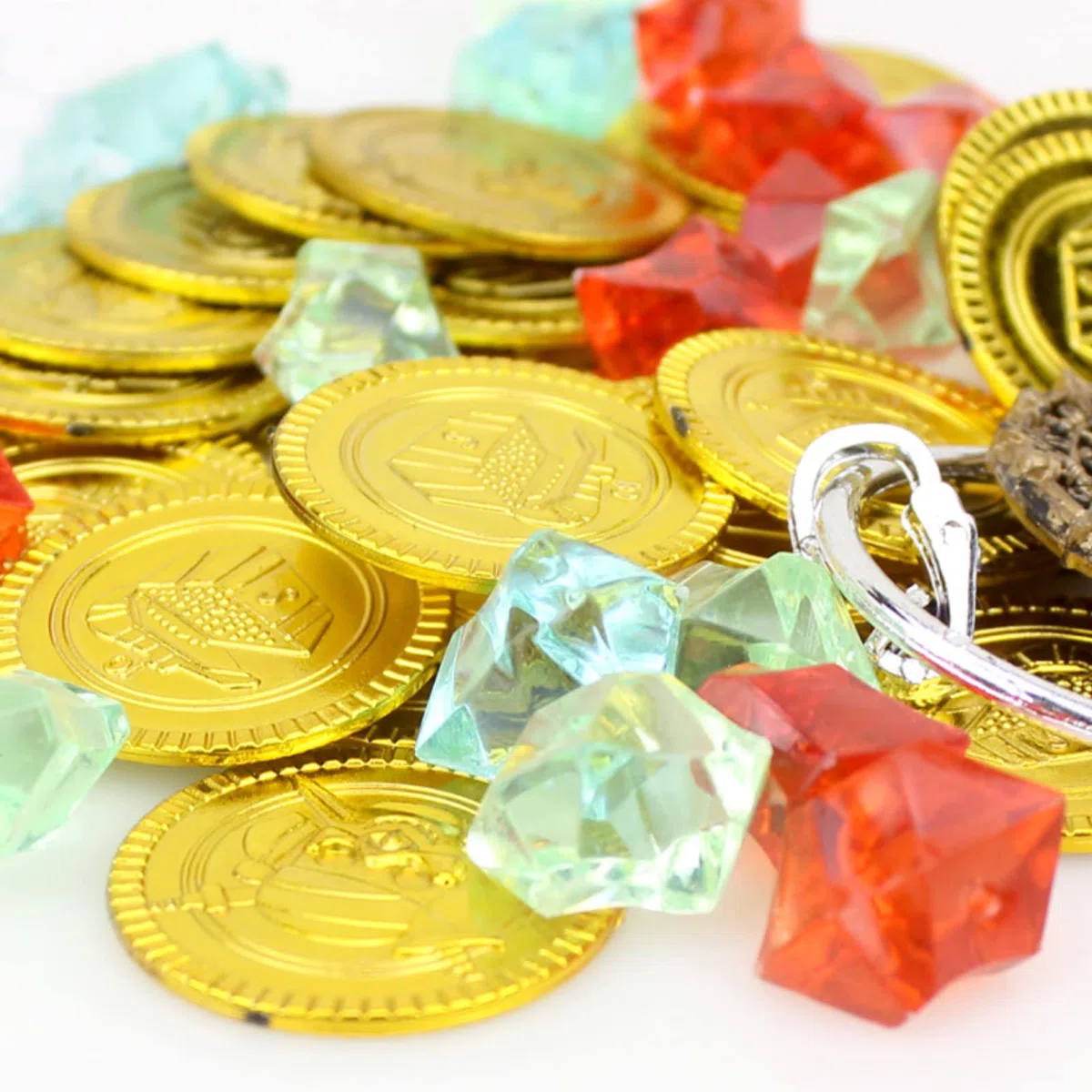 Tesoros de búsqueda del tesoro, juego de juguetes, fiestas de Navidad, piratas, monedas de oro, caja de juguetes con cerradura, contiene brújula, anteojera, piedras decorativas para fiestas piratas