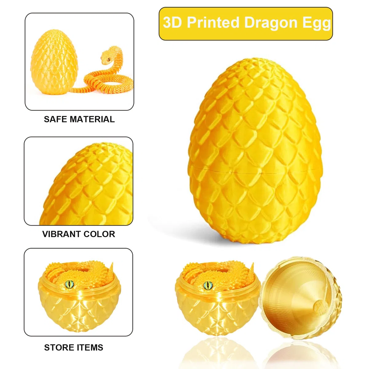 12'' 3D impreso Serpiente de Huevo, Figura de Serpiente 3D en Huevos de Pascua, Serpiente articulada Fidget Juguetes para el Hogar y la Oficina Oficinas Ejecutivas Decoración