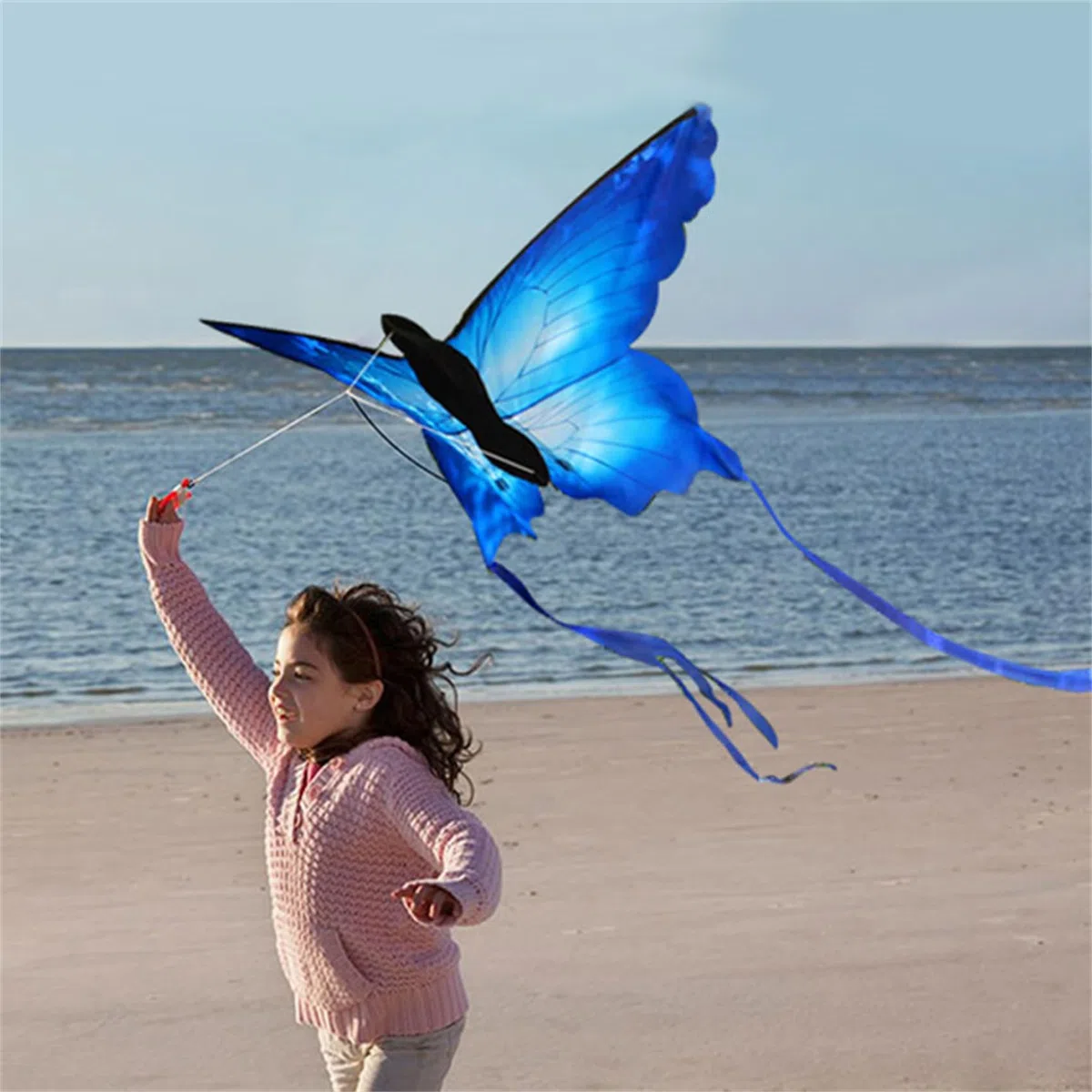 Touch the sky Cometa Mariposa Azul para Niños y Adultos, Fácil de Volar, Diseño de Estructura Único, Excelentes Juegos al Aire Libre y Juguetes de Actividades, Adecuado para Principiantes.