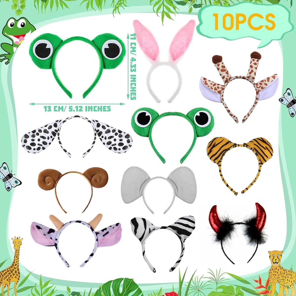 10 Stück con Orejas de Animales Diadema para Orejas de Animales de Dibujos Animados Cinta para el Pelo para Animale de Fiesta Fiesta Temática Cumpleaños Carnaval, Apto para Adultos y Niños