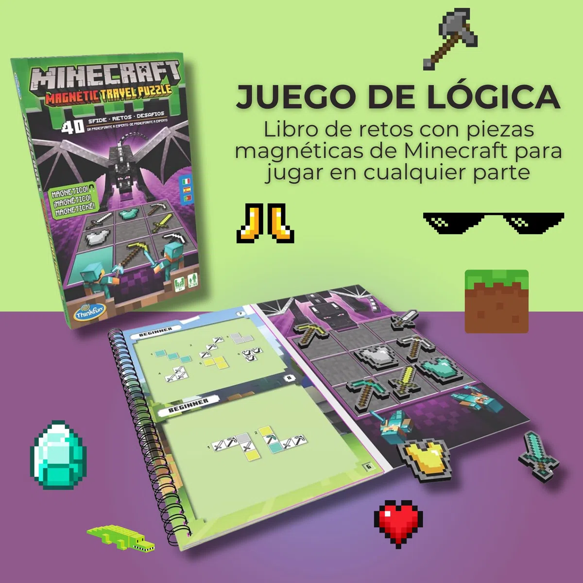 ThinkFun - Minecraft Travel, Juegos de Mesa Niños 8 Años o Más, Juego de Viaje, Rompecabezas Niños, Juego Mesa con Desafíos, Juegos Educativos