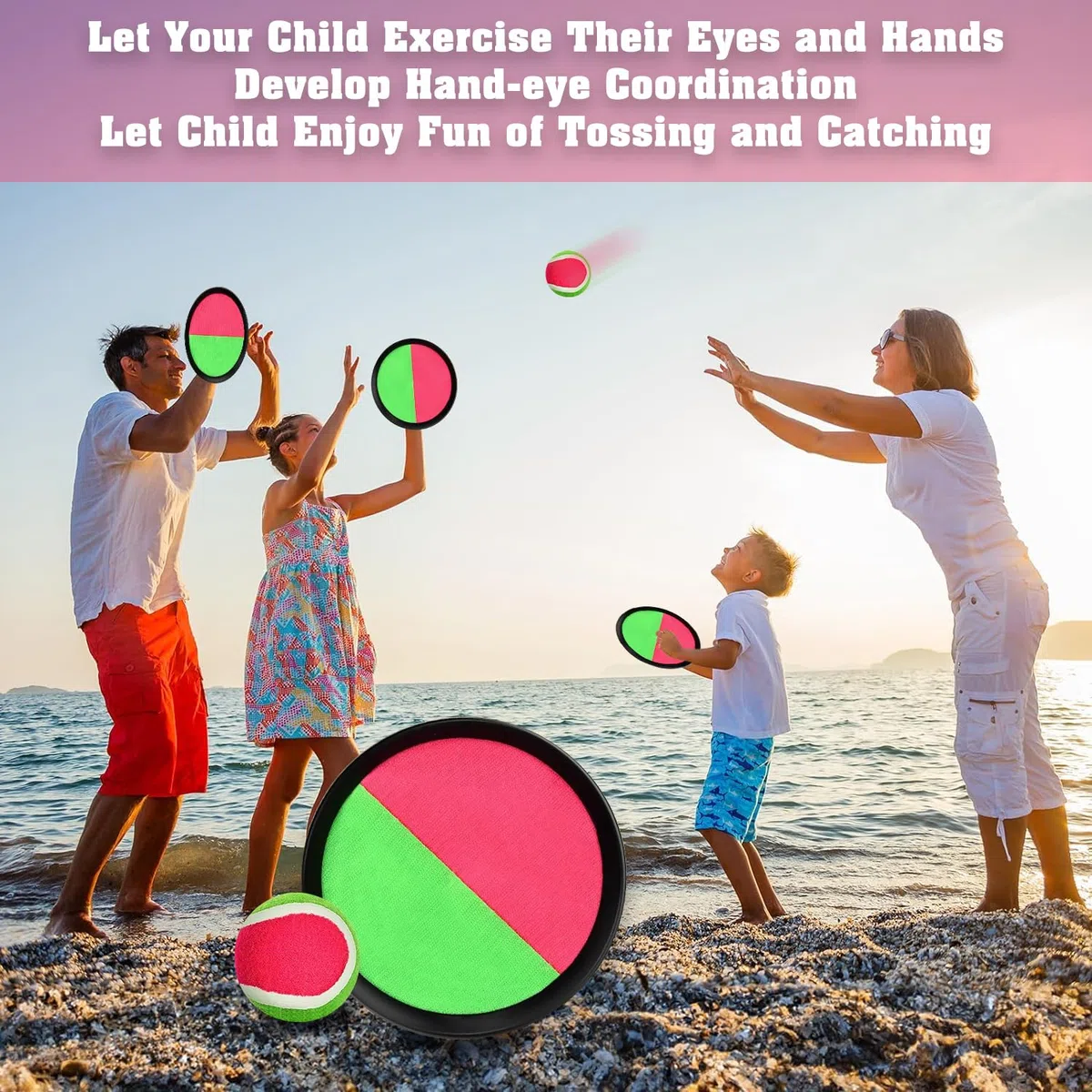Juego de Bolas de Lanzamiento y Captura, Lanzamiento Pelota Juegos com 4 Palas y 4 Bolas para Adultos y Niños, Captura Bolas Raqueta Set para Patio, Jardín, Interior & Exterior