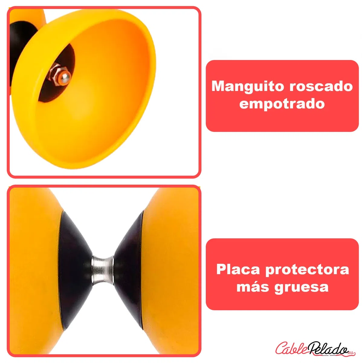 CABLEPELADO - Diábolo para Malabares con Palos de Plástico – Diábolo Acrobático para Niños y Adultos, Eje Metálico, Medidas 15 x 11,5 cm, Malabarismo para Principiantes (Amarillo)