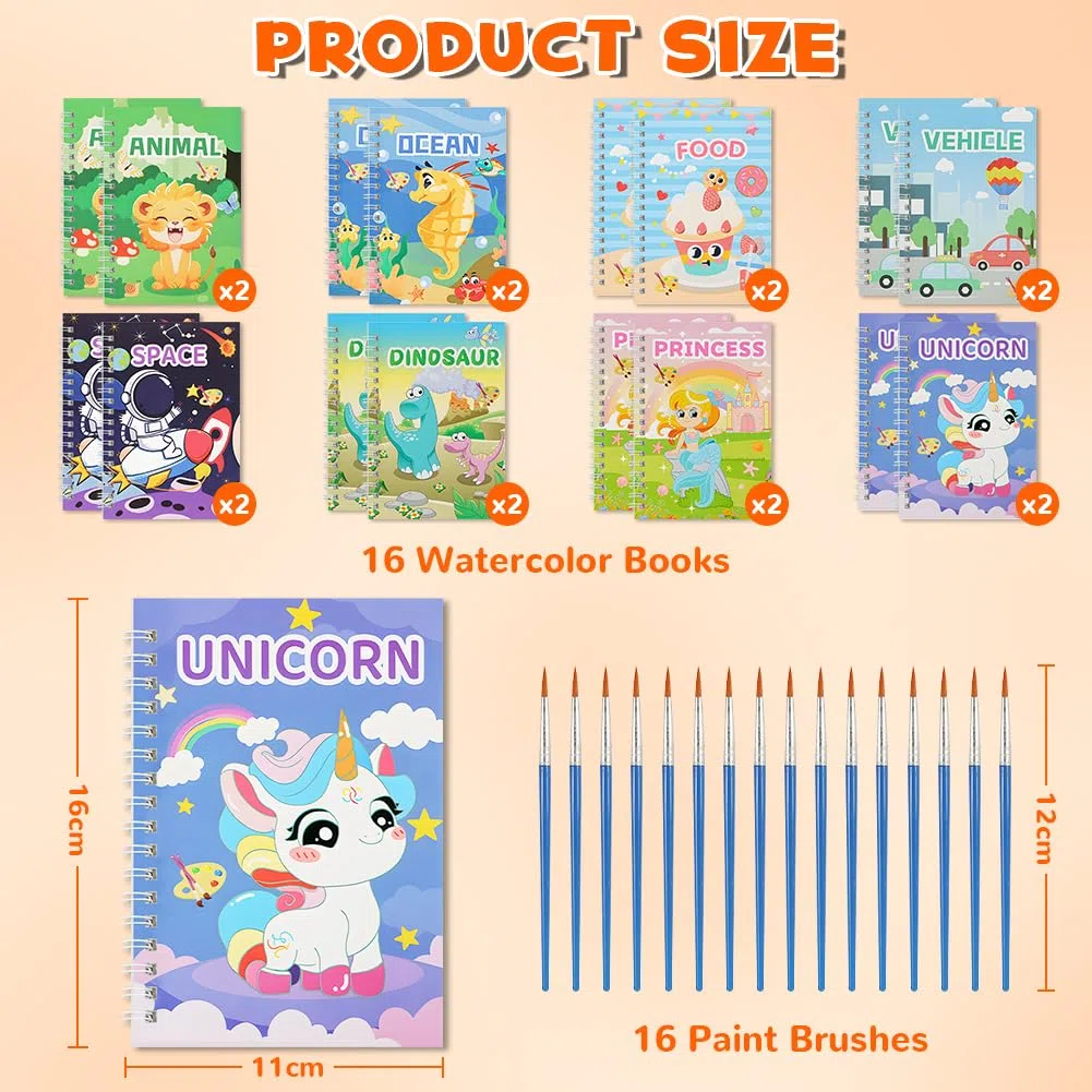 AOOTE Pintura con Libros de Agua para Niños,4 Pcs Libro de Acuarelas con 16 Palos Pincel,Acuarelas Magicas Pinturas para Niños,Regalo de Arte Artesanal para Niños, Niñas,Niños Pequeños