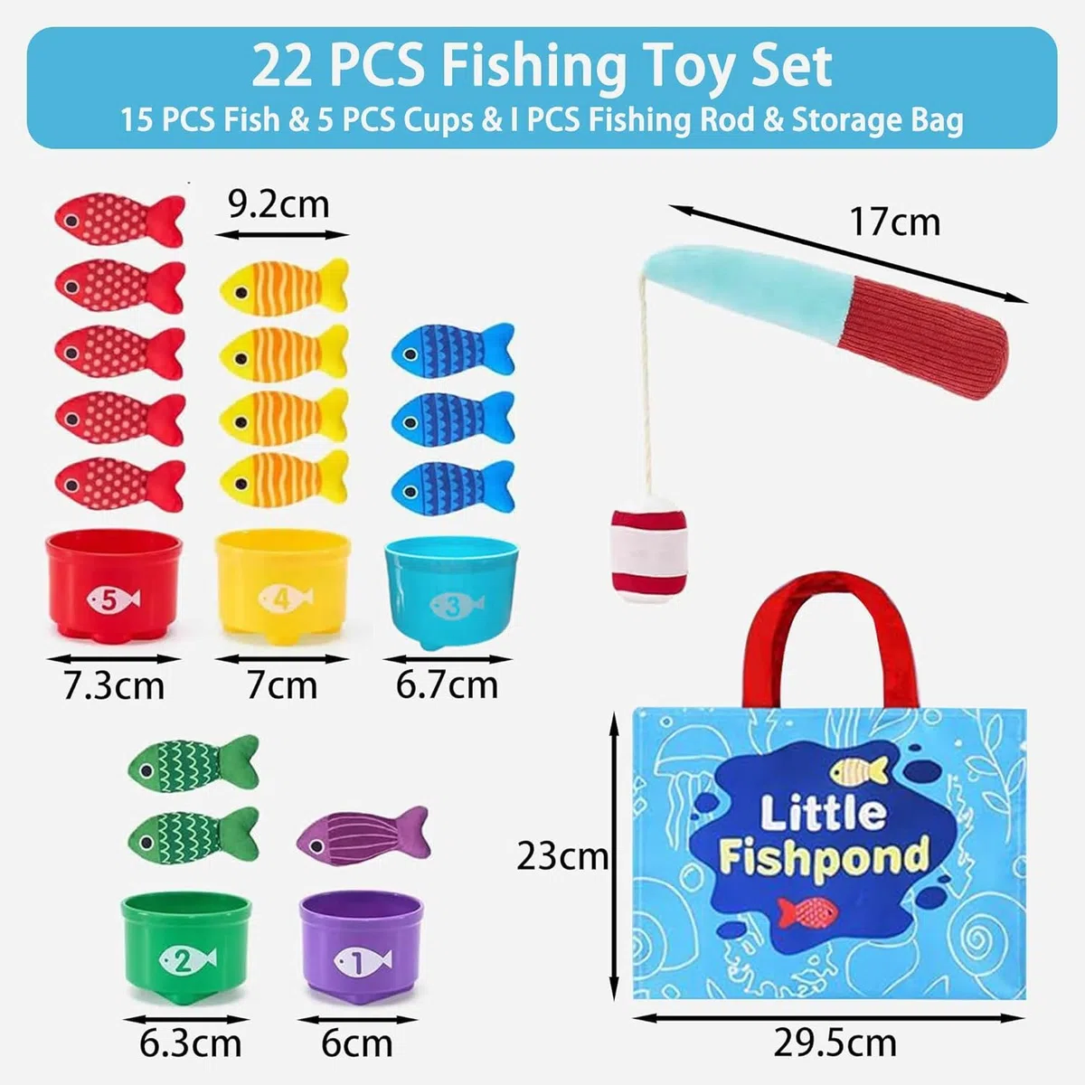 Juguetes Niños 1 Año Montessori, Juego Pesca con 15 Peces Tela, Cubos Apilables, Bolsa, Educativos Juguetes Bebes 12-18 Meses, Regalo Bebe 1 2 Año