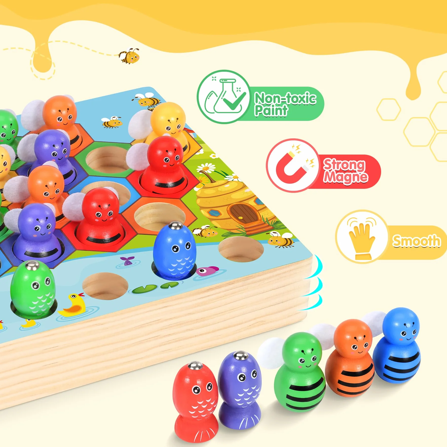 Ophy Juego de Pesca Magnético Juguetes de Madera -Montessori Juguete Educativo para Niños de 3 4 5 6 años Juego de Combinación de Colores & Clasificación Motricidad Fina Juegos con Vasos Apilables