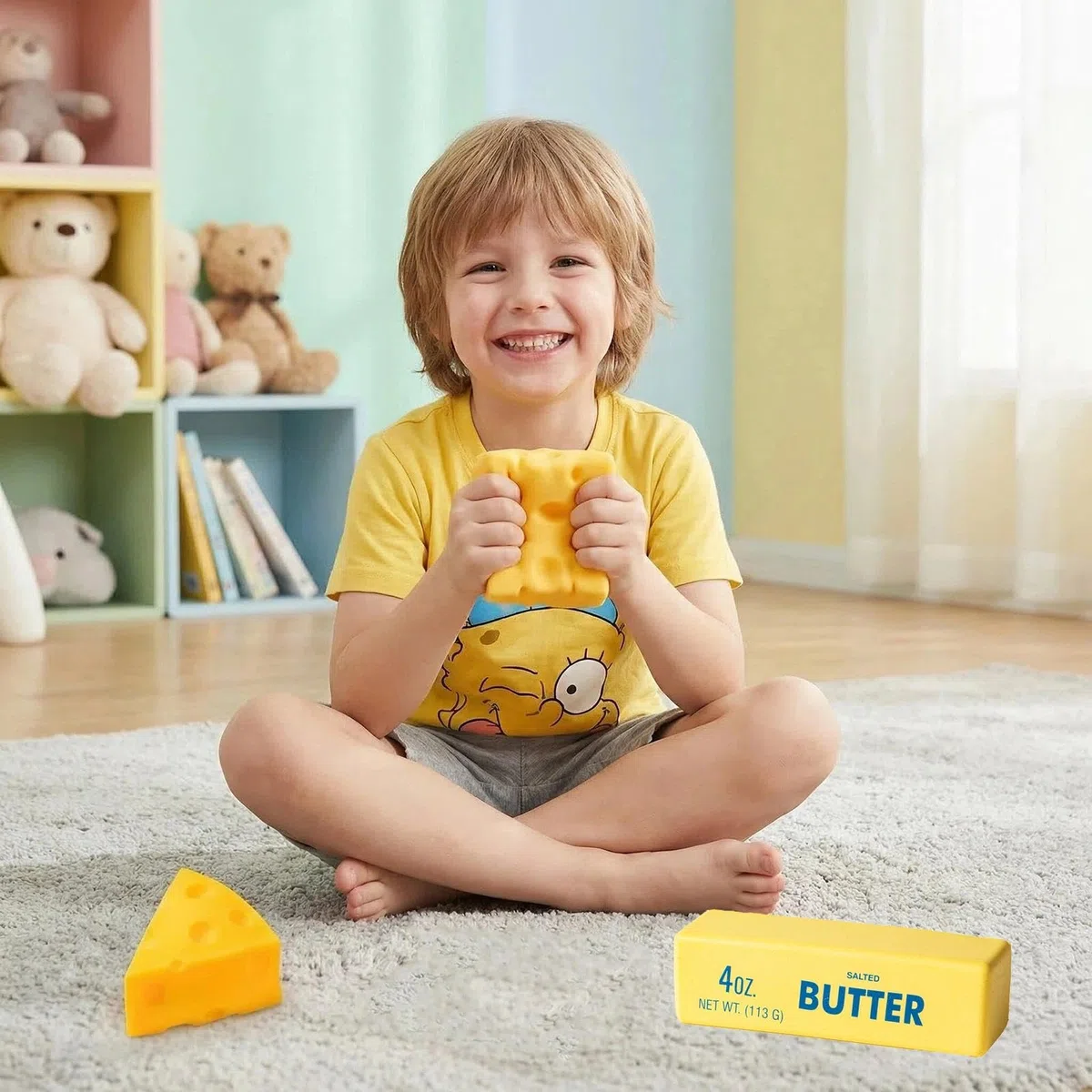 4 Piezas Cheese Squishy Square, Juguete Apretar Mantequilla, Squeeze Toys Squishy Juguetes, Kawaii Squishys, Regalos Cumpleaños para Niños y Adultos