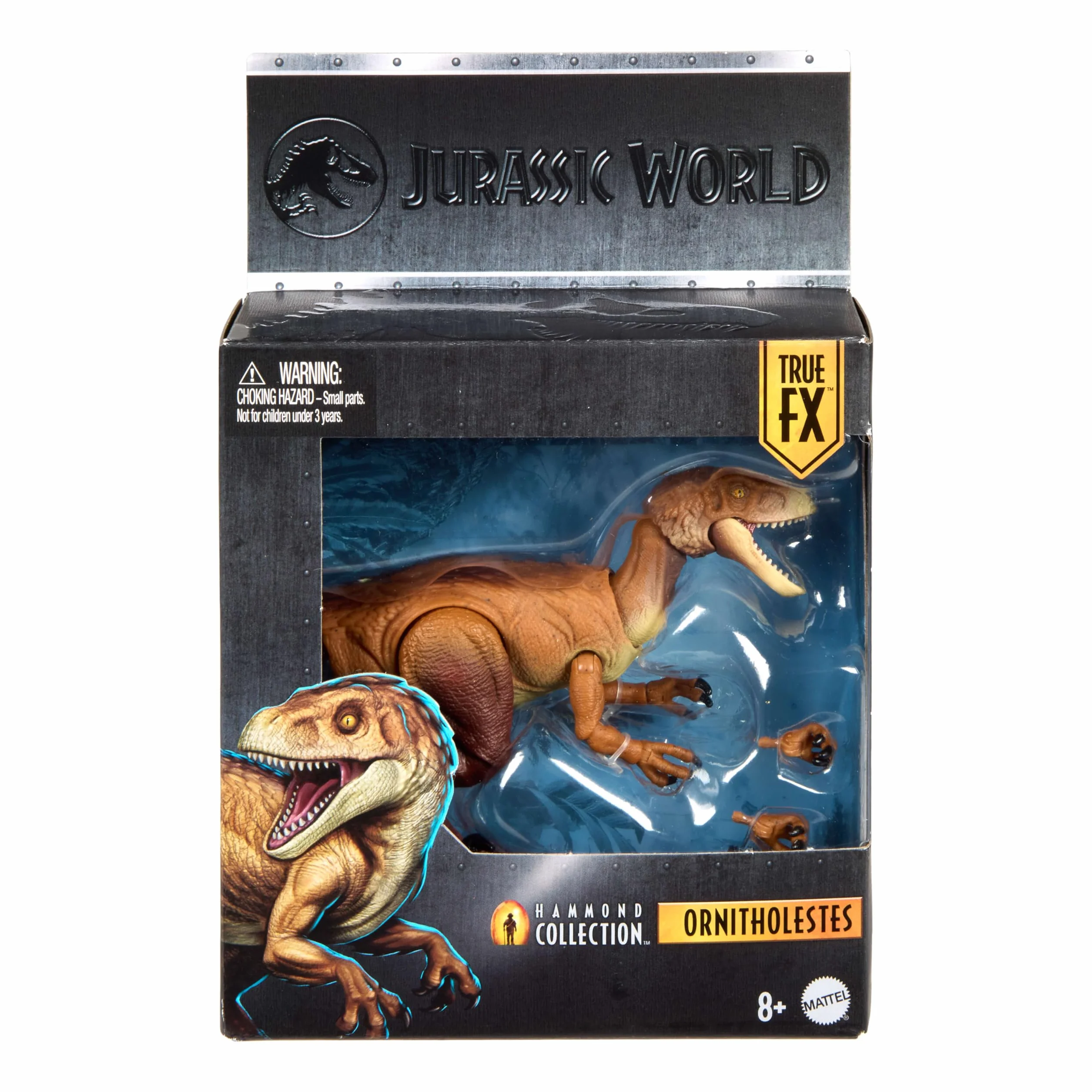 Mattel Jurassic World Colección Hammond Ornitolestes Figura de acción de Dinosaurio, diseño de Primera Calidad con Ojos realistas, 18 Puntos de articulación y Garras adicionales, JKM91