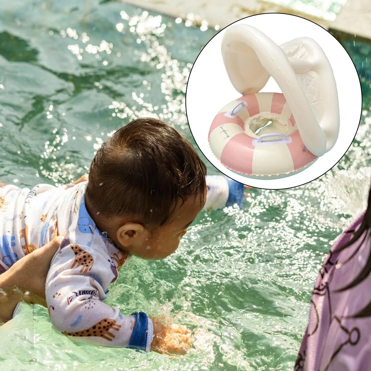 Flotador Bebe con Sombrilla, Playa Bebe, Boia Bebes, Flotador Bebes con Sombrilla, Flotadors Inflable Parasol Extraíble 3~48Meses Flotadors para Bebey con Sombrillas