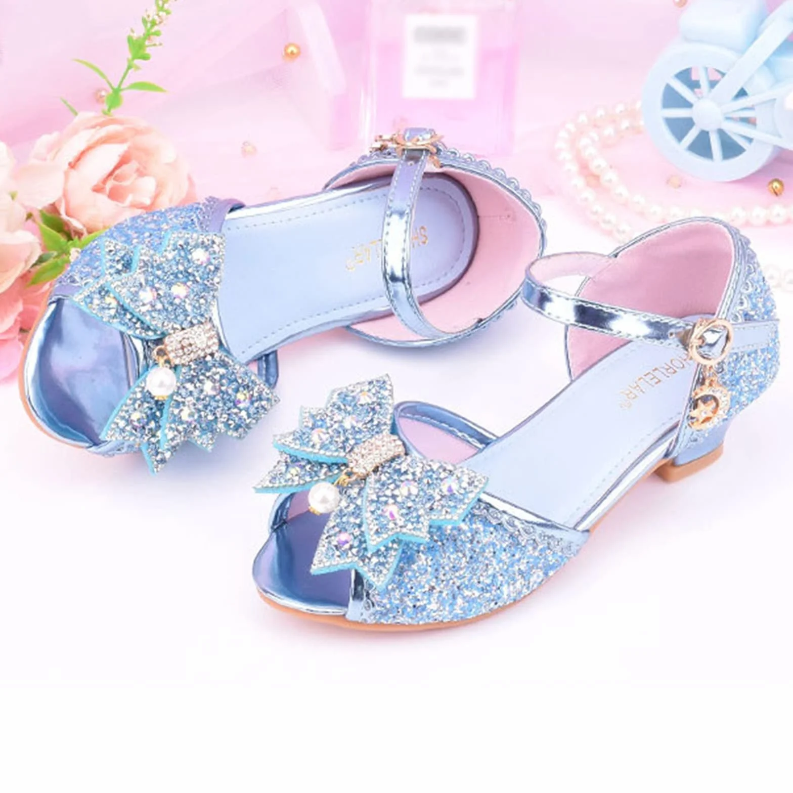Zapatos de princesa para niña, con purpurina, Mary Jane, tacones altos, lazo de estrás, zapatos de vestido de lentejuelas lisos, cosplay, para disfraces, fiestas, fiestas de cumpleaños