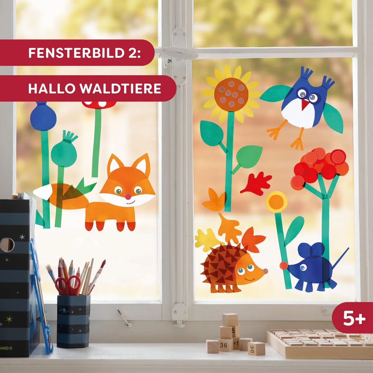 HABA Sachenmacher 2014004 - Juego de manualidades para niños a partir de 5 años, decoración creativa para ventanas con habitantes del bosque y motivos otoñales, juego de 2 unidades