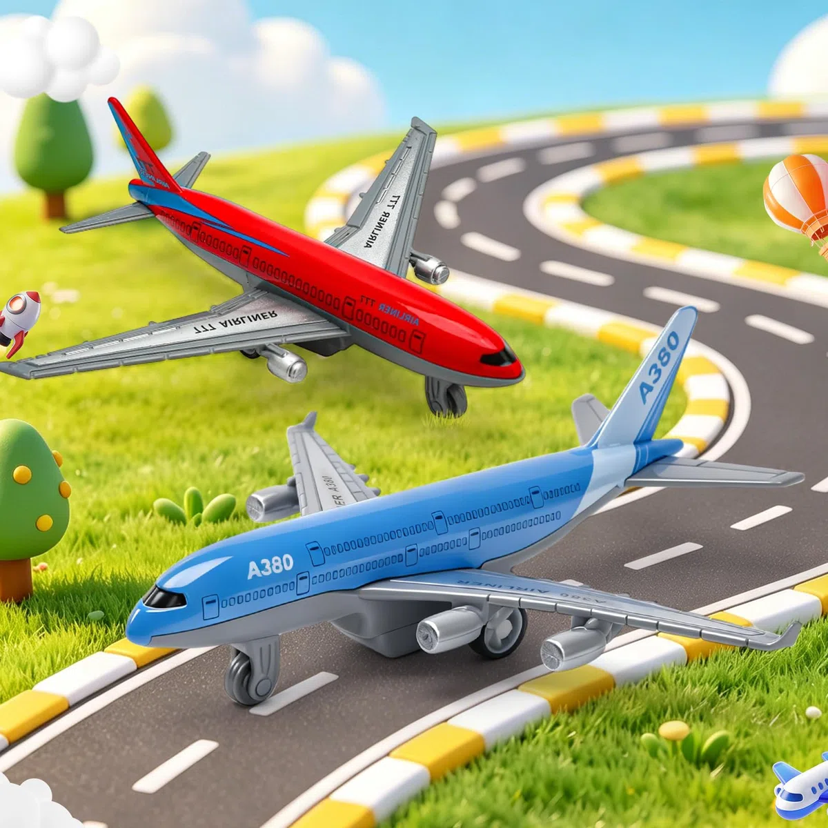 Lote de 2 Avión de Juguete Airbus A380, Mini Avión con Función de Retroceso, Avión a Tracción para Niños Desde 3 años – Modelo de Avión Rodante para Juguete de Aeropuerto
