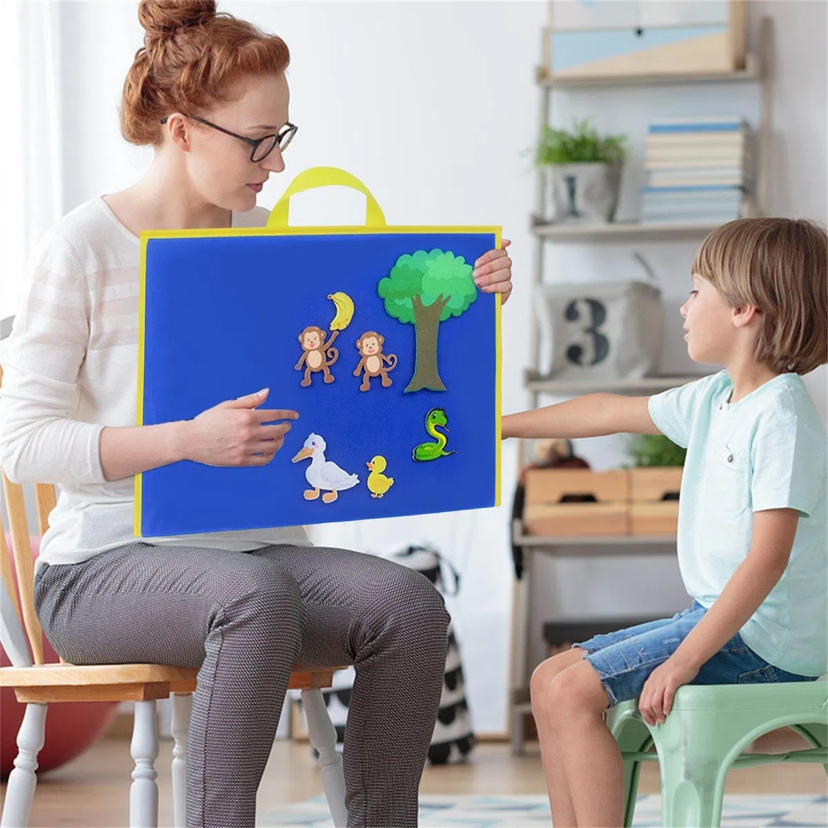 Tablero de fieltro - Tableros educativos plegables de doble cara - Juego de aprendizaje de narración preescolar para niñas y niños