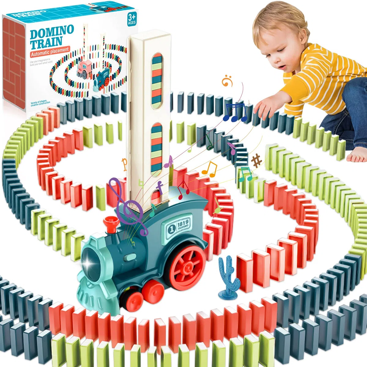 Juego de 160 bloques de dominó con luz y sonido, juguete educativo para niñas y niños desde 3 años (azul)