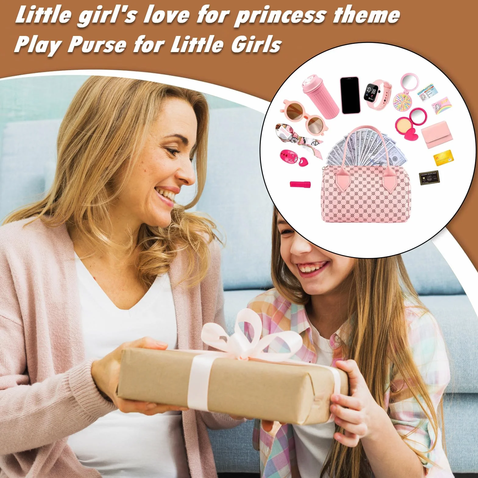 Bolso De Juego para Niñas, 20x11x13cm Los Niños Juegan Bolso, Juego De Imitación para Niñas Pequeñas, Accesorios De Maquillaje De Princesas para Fomentar La Imaginación Y Socialización