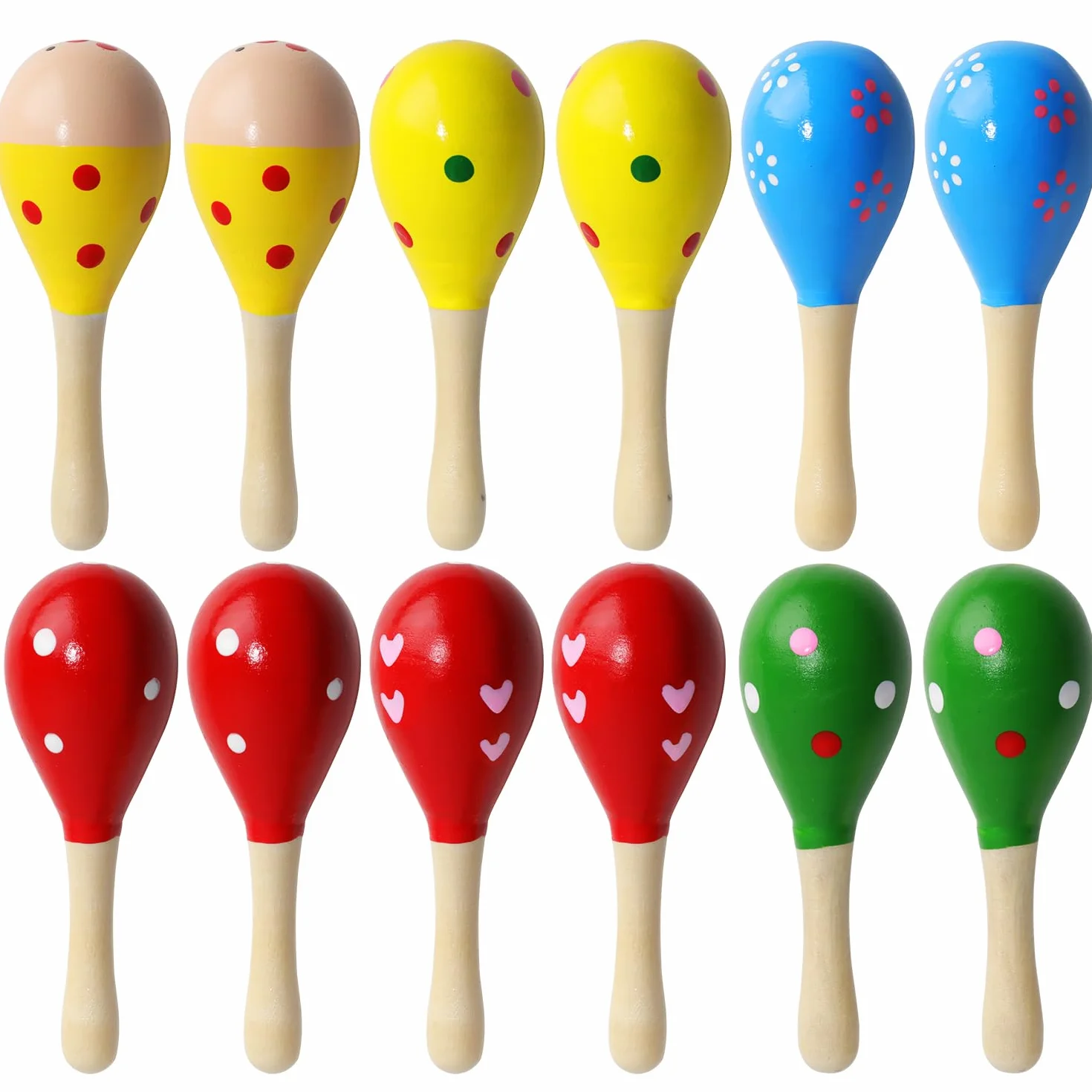 12 Mini Maracas de Madera para niños, 12 cm, sonajero, Instrumentos Musicales de Madera, sonajeros de Madera para niños, Fiestas y escuelas