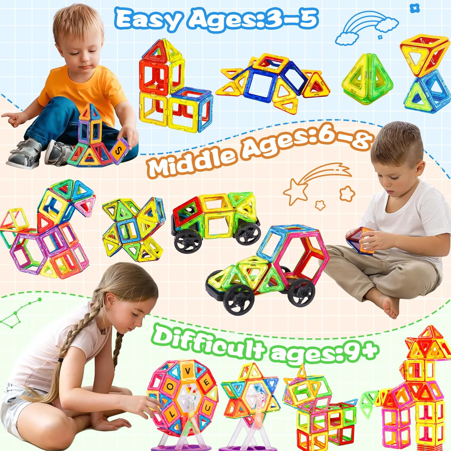 Purpledi 120 piezas bloques de construcción magnéticos juegos de imanes de construcción magnéticos, juguetes para niños, juegos de construcción educativos, regalo de cumpleaños para 4 5 6 7 8 9 años