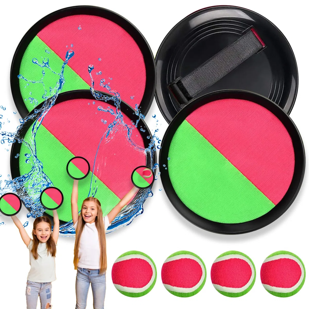 Juego de Bolas de Lanzamiento y Captura, Lanzamiento Pelota Juegos com 4 Palas y 4 Bolas para Adultos y Niños, Captura Bolas Raqueta Set para Patio, Jardín, Interior & Exterior