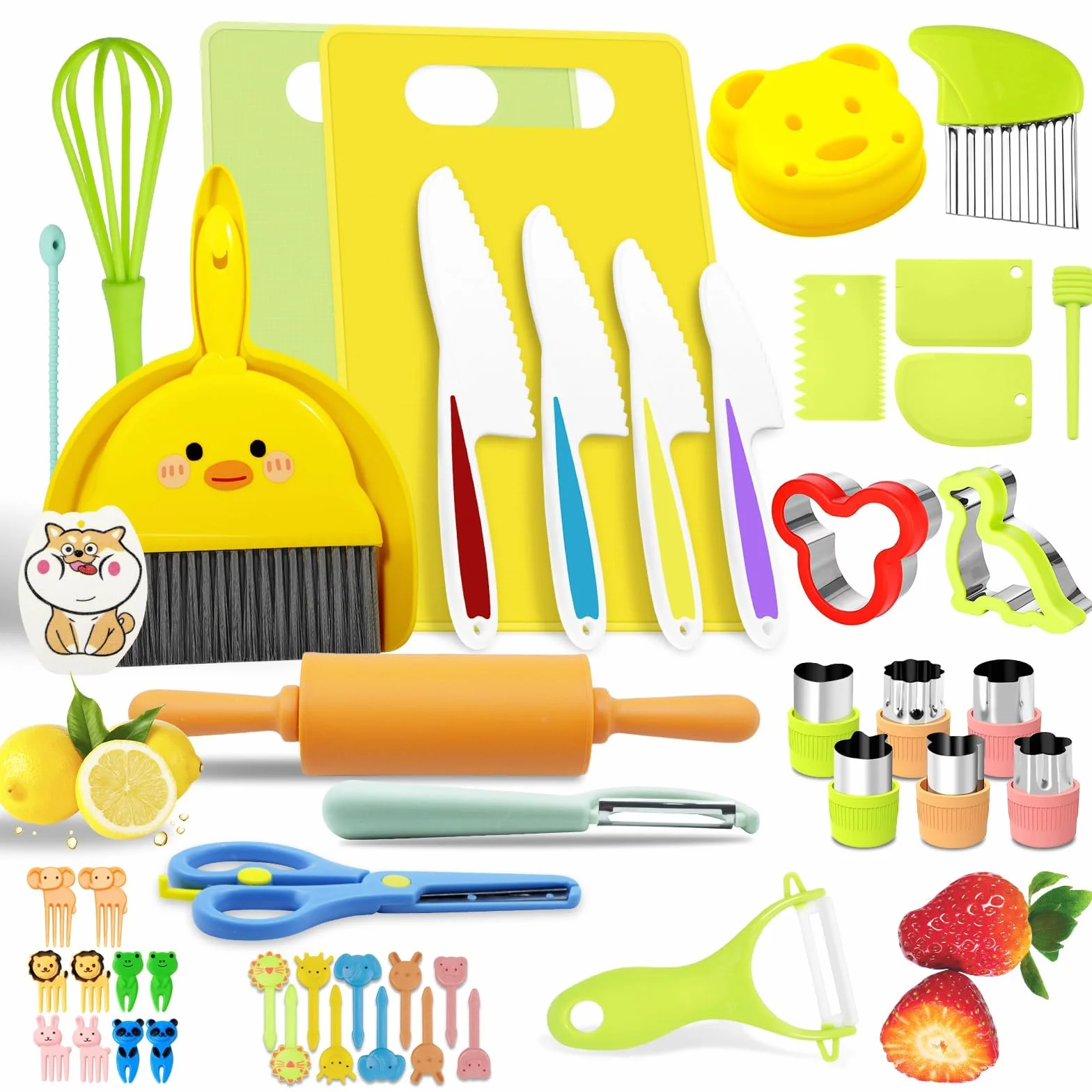JOYBOY 47 Piezas Juego de Cuchillos para Niños,Utensilios Cocina Montessori para Cortar Frutas Verduras o Masa,Cocina Montessori,Cuchillo Niños,Juego de Cuchillos de Cocina para Niñoss