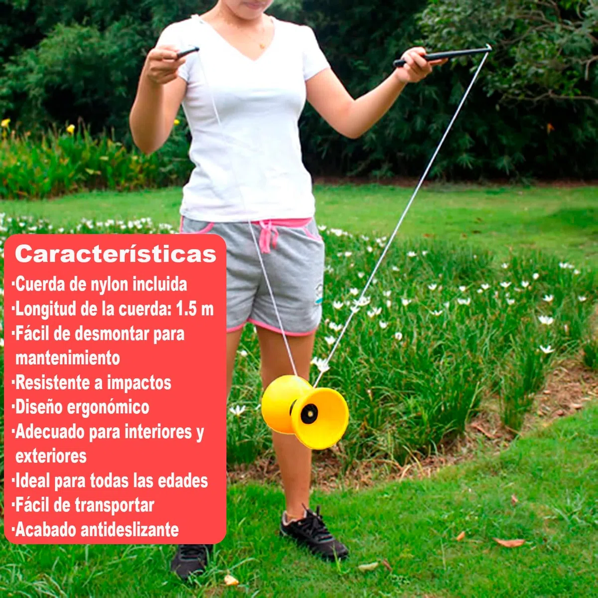CABLEPELADO - Diábolo para Malabares con Palos de Plástico – Diábolo Acrobático para Niños y Adultos, Eje Metálico, Medidas 15 x 11,5 cm, Malabarismo para Principiantes (Amarillo)