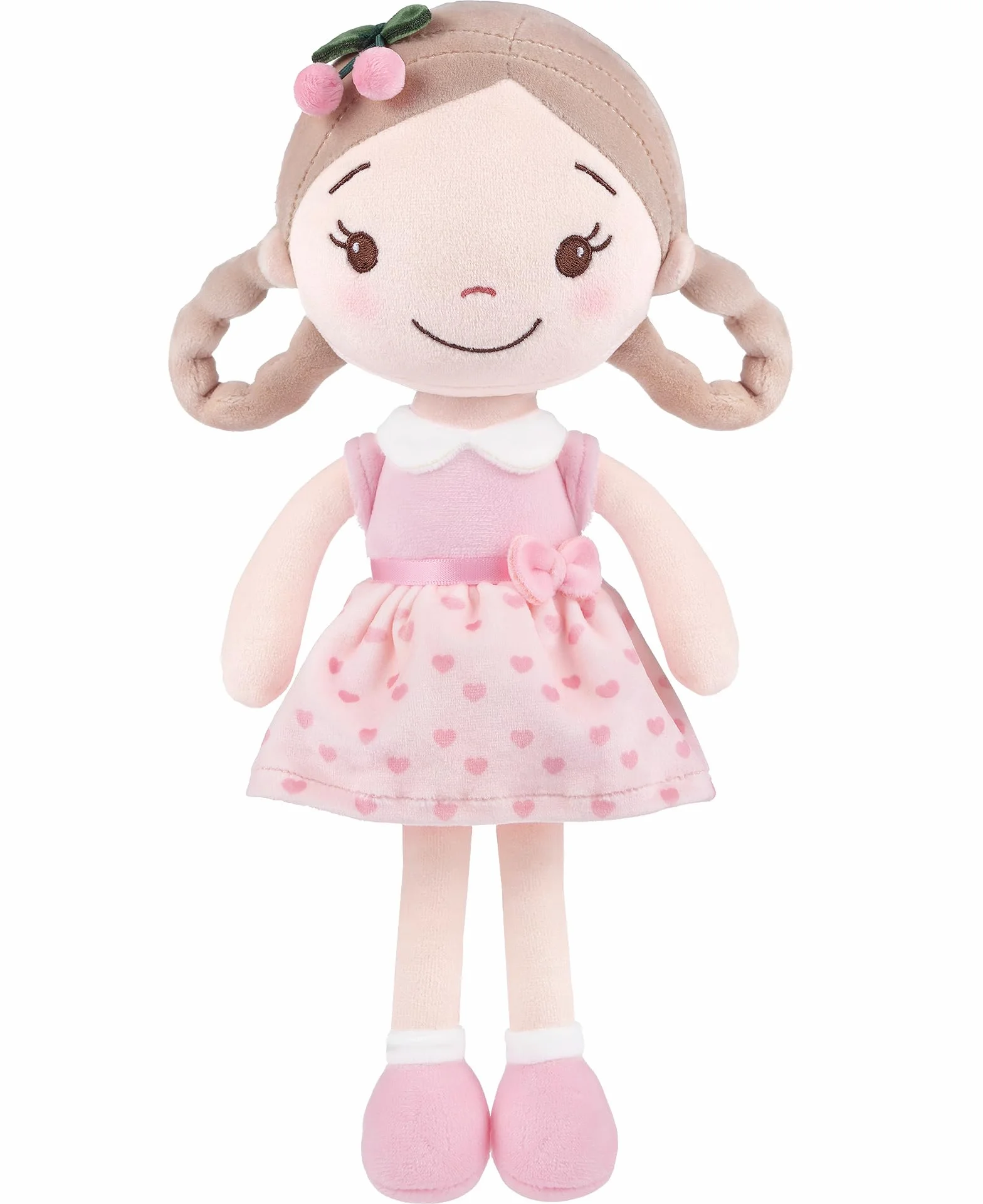GAGAKU Muñecas Trapo para Niñas 30cm Tela Suave Ángel Guardián Regalo de Bautizo para Niña con Alas Peluche Amuleto de la Suerte para Niños de 1-6 Años- Niña Cereza (Chica Cereza) | Mi primer regalo de muñeca bebé, lavable a máquina, juguete de muñeca de